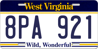 WV license plate 8PA921