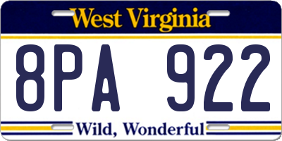 WV license plate 8PA922