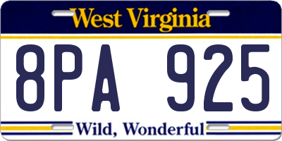 WV license plate 8PA925
