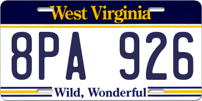 WV license plate 8PA926
