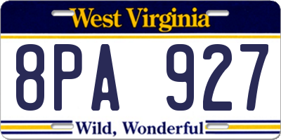 WV license plate 8PA927