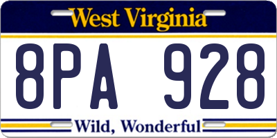 WV license plate 8PA928