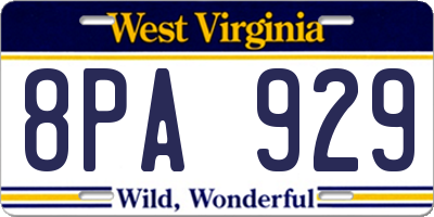 WV license plate 8PA929