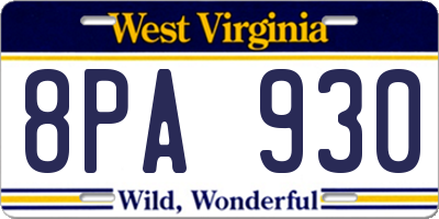 WV license plate 8PA930