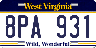 WV license plate 8PA931