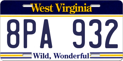 WV license plate 8PA932