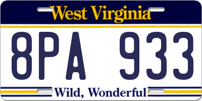 WV license plate 8PA933