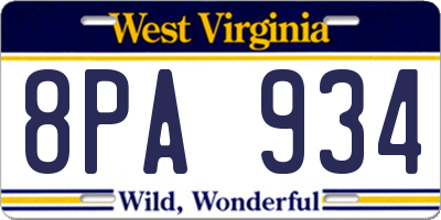 WV license plate 8PA934