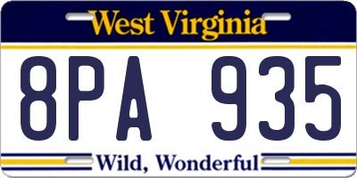 WV license plate 8PA935