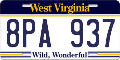 WV license plate 8PA937