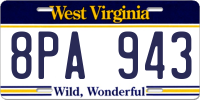 WV license plate 8PA943