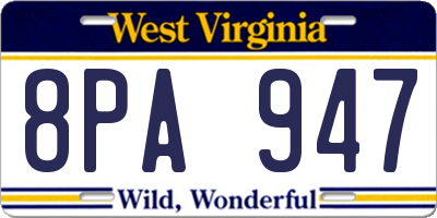 WV license plate 8PA947