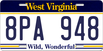 WV license plate 8PA948