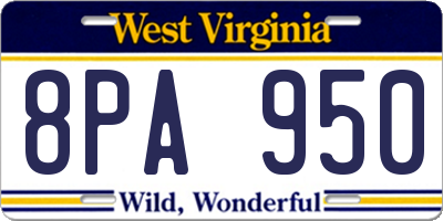 WV license plate 8PA950