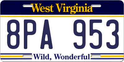 WV license plate 8PA953