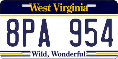 WV license plate 8PA954