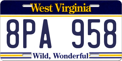 WV license plate 8PA958