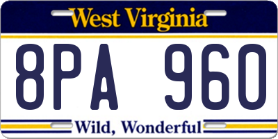 WV license plate 8PA960