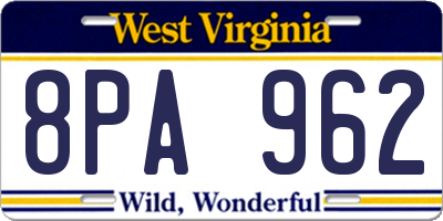 WV license plate 8PA962