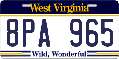 WV license plate 8PA965