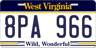 WV license plate 8PA966