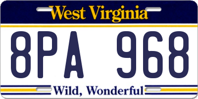 WV license plate 8PA968