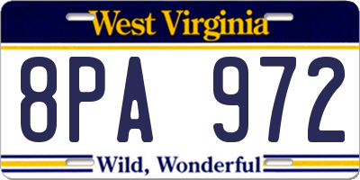 WV license plate 8PA972
