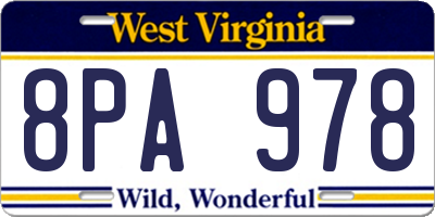 WV license plate 8PA978