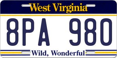 WV license plate 8PA980