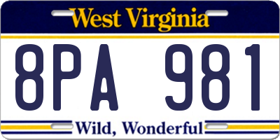 WV license plate 8PA981