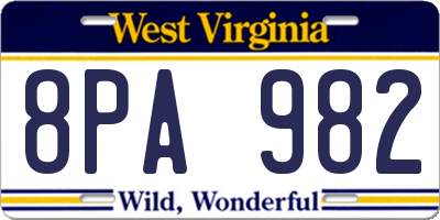 WV license plate 8PA982
