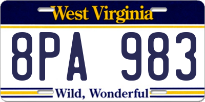 WV license plate 8PA983