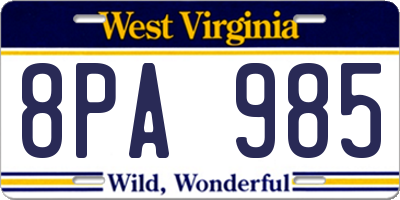 WV license plate 8PA985