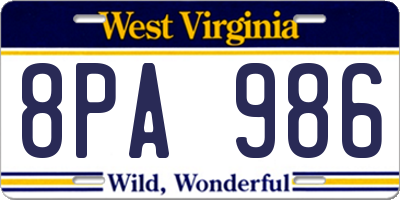 WV license plate 8PA986