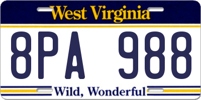 WV license plate 8PA988
