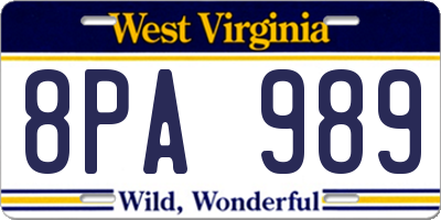 WV license plate 8PA989