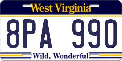 WV license plate 8PA990