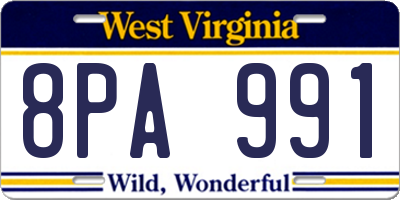 WV license plate 8PA991