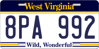 WV license plate 8PA992