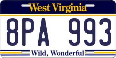 WV license plate 8PA993