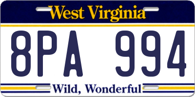 WV license plate 8PA994