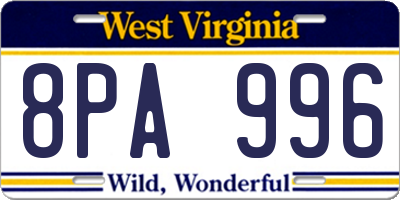 WV license plate 8PA996