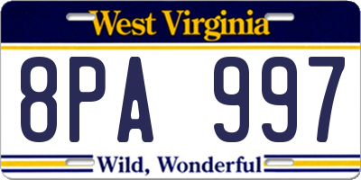 WV license plate 8PA997