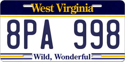WV license plate 8PA998