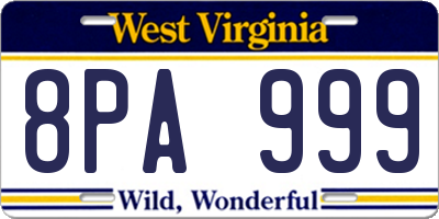 WV license plate 8PA999