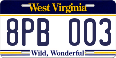 WV license plate 8PB003