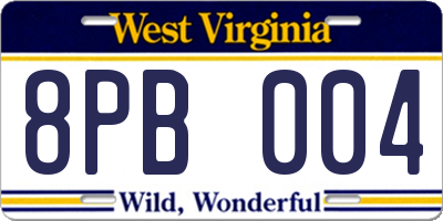 WV license plate 8PB004