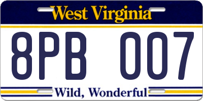 WV license plate 8PB007