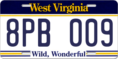 WV license plate 8PB009