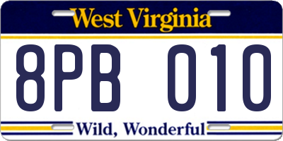 WV license plate 8PB010